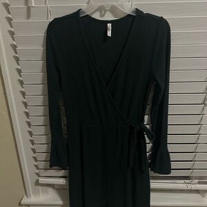 Dark Green Long Sleeve Wrap Dress